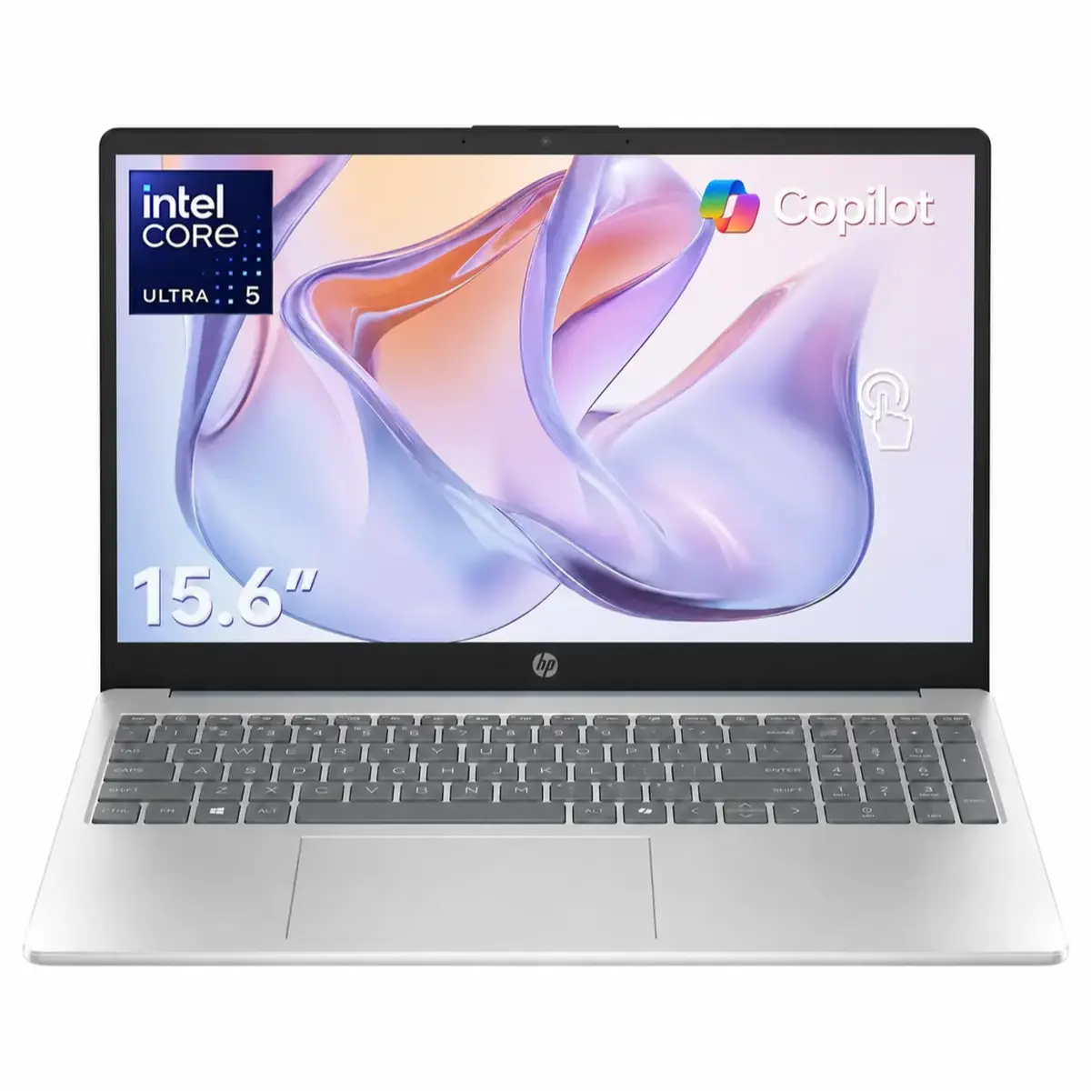 HP 15-FD2050WM Laptop, Intel Core Ultra 5 225U, 8GB DDR5 RAM, 512GB NVMe M.2 SSD, Intel Graphics, 15.6" FHD IPS TouchScreen, Windows 11 Home, Natural Silver